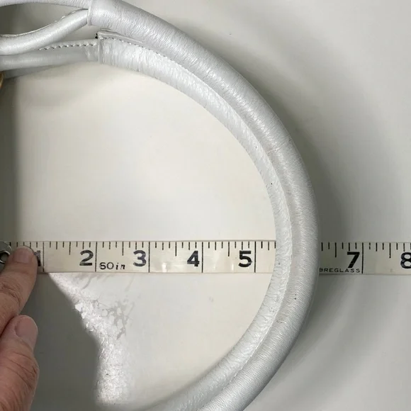 Inge Trapezoid Shoulder Bag Satchel‎ in Turquoise Cane, White Trim, Linen Lining - Picture 15 of 15